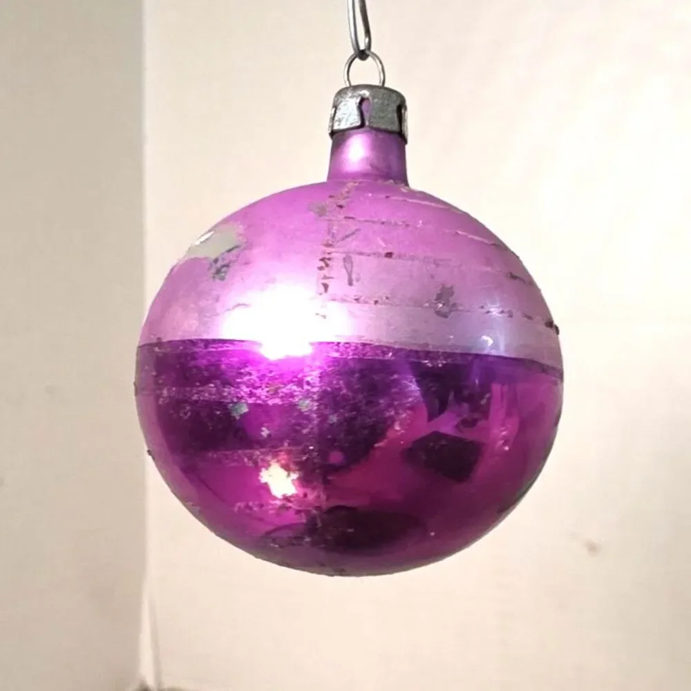 Small Vintage Glass Christmas Ornament Purple  Leaves  Poland 2